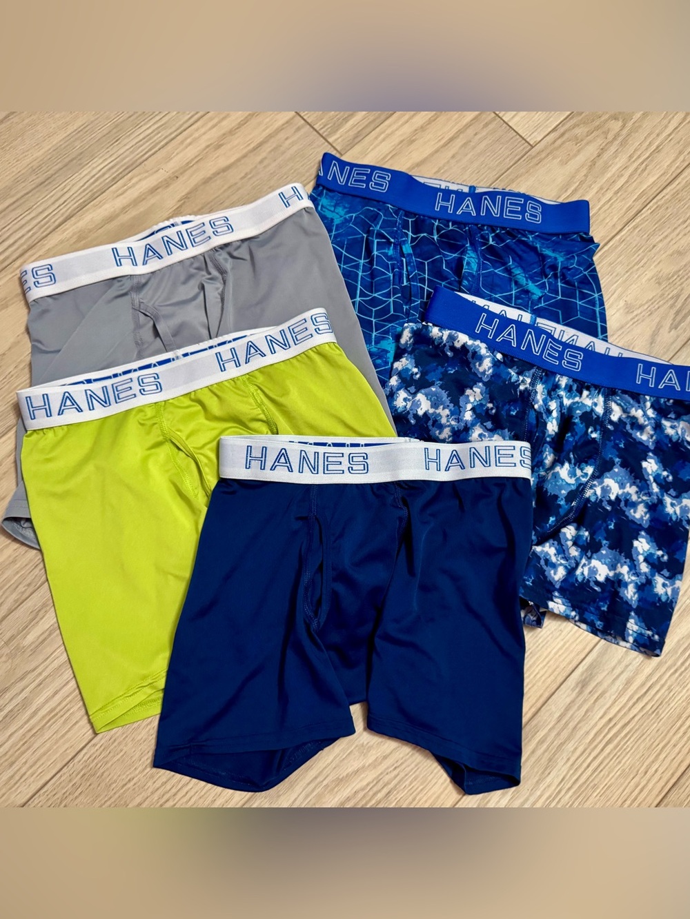 Hanes boys Boxer Briefs - Navy, Gray, Lime & Blue Prints